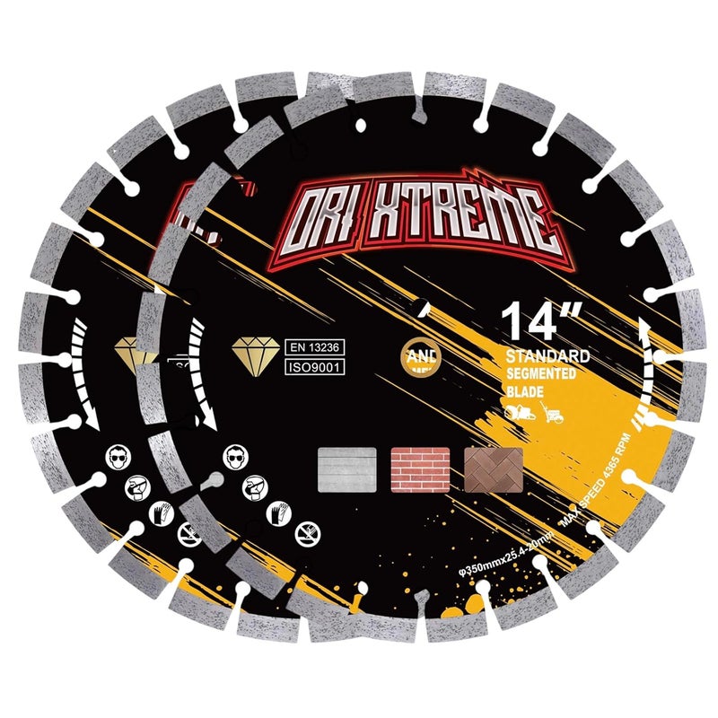 ORIXTREME 14 Inch Diamond Concrete Saw Blade 2Pcs, Segmented General Purpose Blade Dry/Wet Cutting Concrete,Masonry, Brick, Block,Paver 1"-20mm Arbor - Image 1